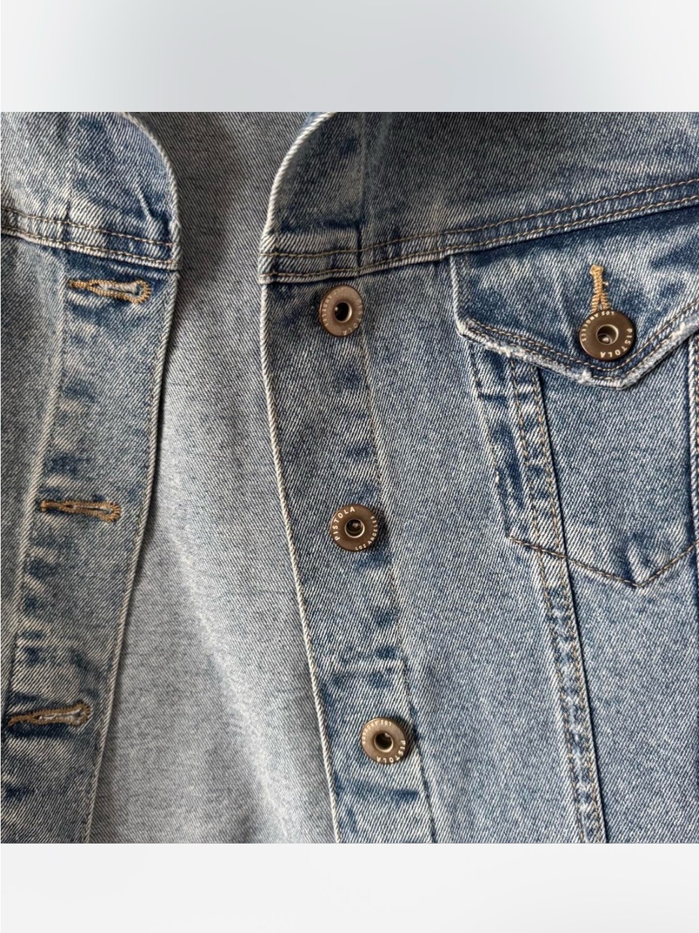 Anthropologie Pistola Light Blue Denim Bomber-Trim Jean Jacket Size Medium - Picture 5 of 9